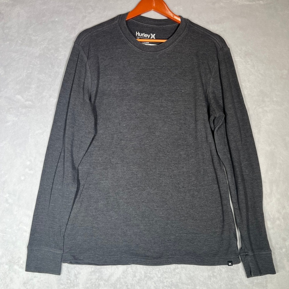 Hurley Mens M Long Sleeve‎ Waffle Knit Thermal Shirt Charcoal Gray Premium Fit